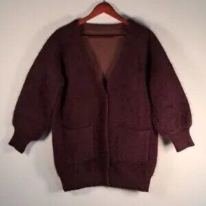Oversized Textured Cardigan Sweater Coat in rich dark plum purple color S